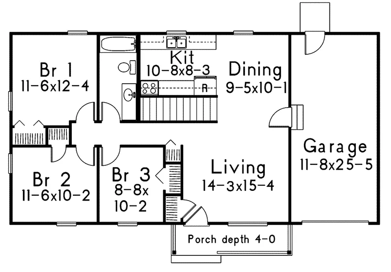 Ranch Home Plan First Floor 001D-0018
