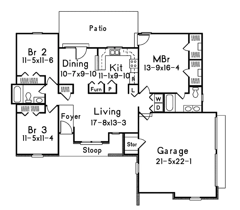 Ranch House Plan First Floor - Cumberland Country Ranch Home 001D-0044 - Search House Plans and More