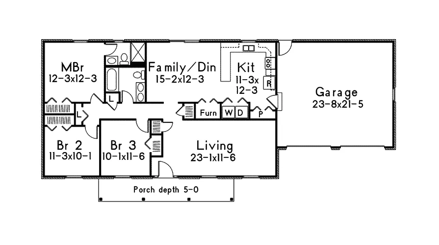 Country House Plan First Floor - Saxony I Country Ranch Home 001D-0052 - Shop House Plans and More