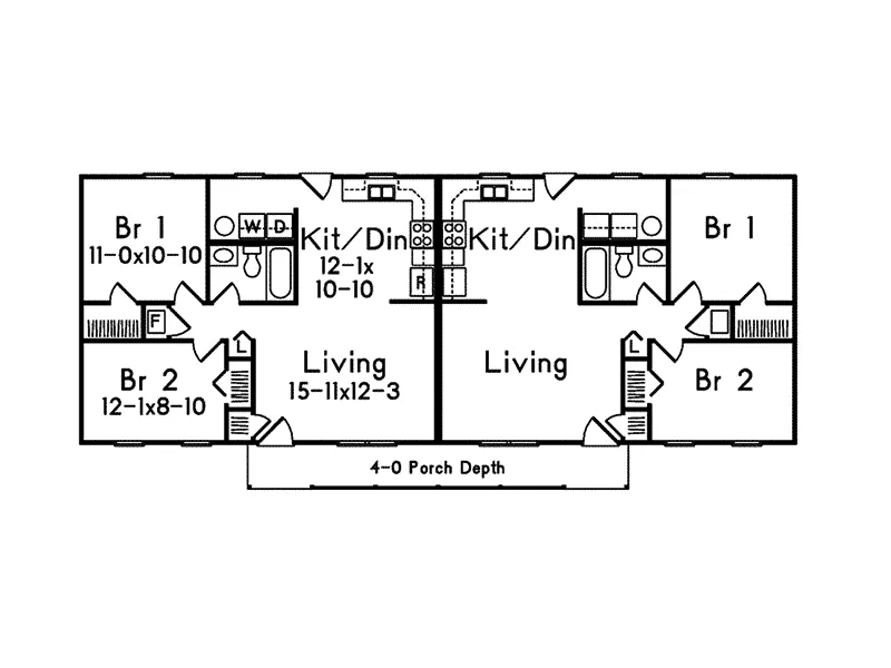 Country House Plan First Floor - Salem II Ranch Duplex 001D-0098 - Shop House Plans and More