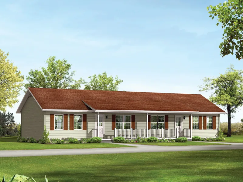 Ranch Styled Multi-Family Plan With A Covered Front Porch