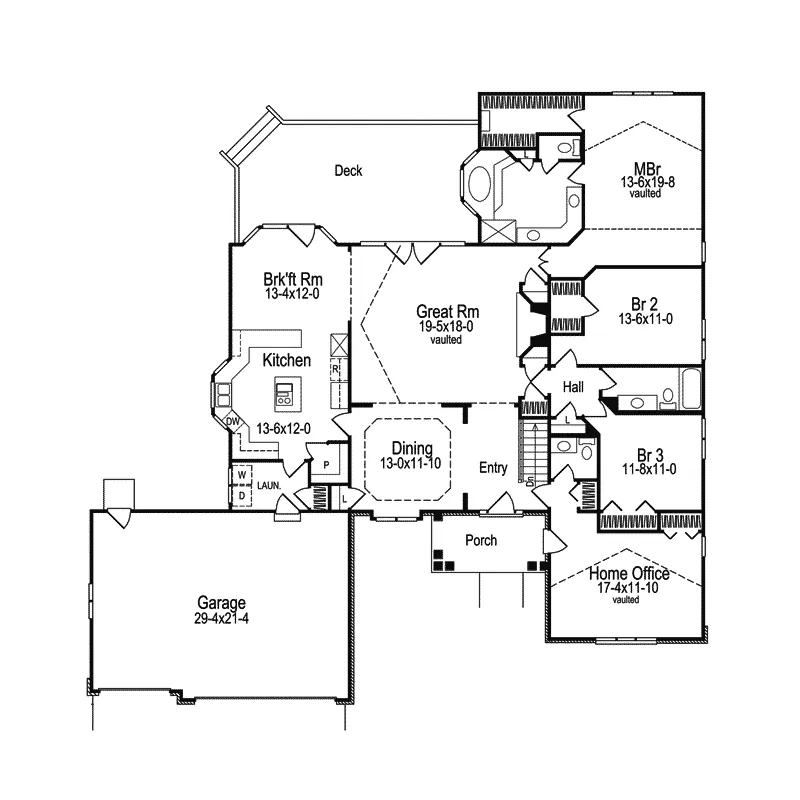 Traditional House Plan First Floor - Westport Cape Cod Ranch Home 007D-0008 - Shop House Plans and More