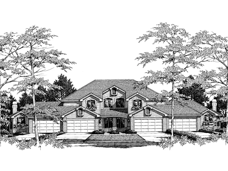 Multi-Family House Plan Front Image of House - Forest Hill Fourplex Home 007D-0023 - Search House Plans and More