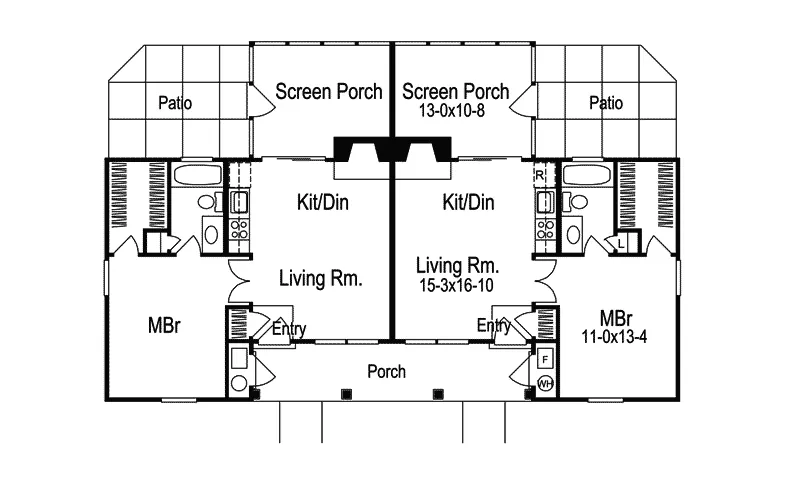 Traditional House Plan First Floor - Weldon Pond Duplex Home 007D-0093 - Shop House Plans and More