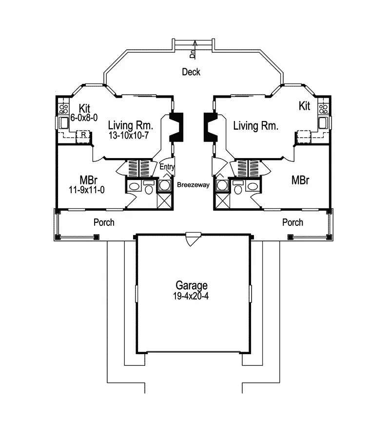 Country House Plan First Floor - Cottage Grove Duplex Home 007D-0095 - Search House Plans and More