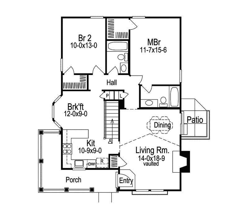 Ranch House Plan First Floor - Springdale Country Cabin Home 007D-0105 - Shop House Plans and More