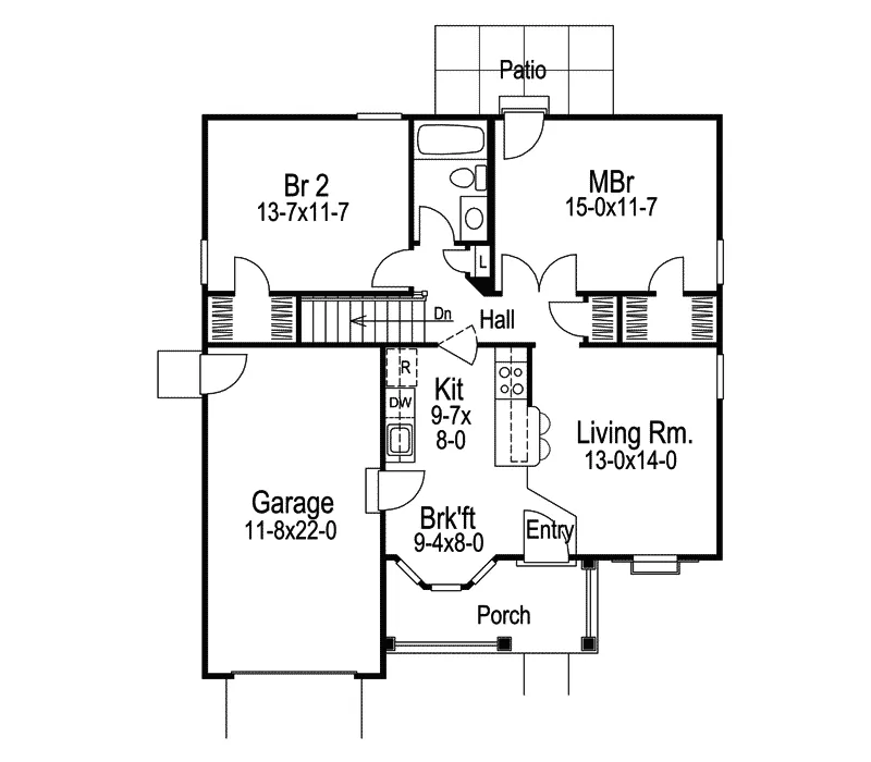 Cabin & Cottage House Plan First Floor - Roseport Vacation Ranch Home 007D-0109 - Shop House Plans and More