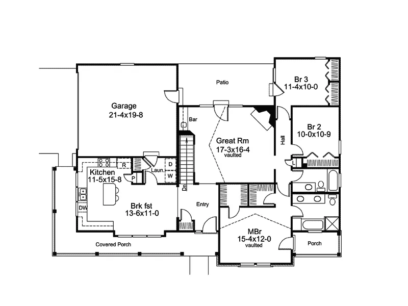 Bungalow House Plan First Floor - Summerpark Country Home 007D-0140 - Shop House Plans and More