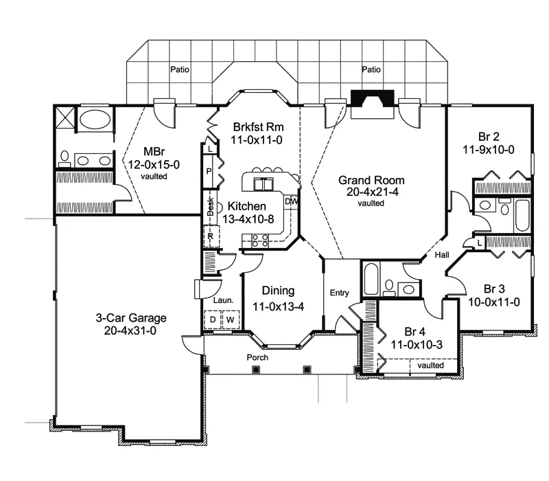 Country House Plan First Floor - Oakbury Ranch Home 007D-0146 - Shop House Plans and More