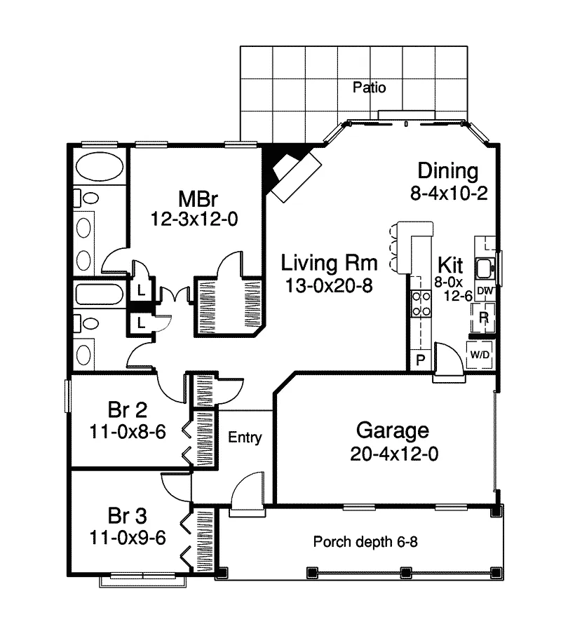 Country House Plan First Floor - Laketon Affordable Ranch Home 007D-0154 - Shop House Plans and More