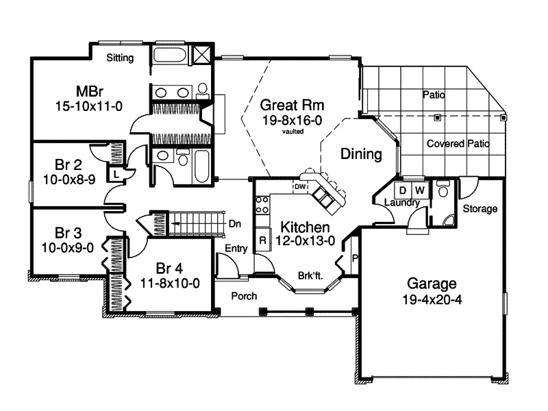 Traditional House Plan First Floor - Greenwald Ranch Home 007D-0157 - Search House Plans and More