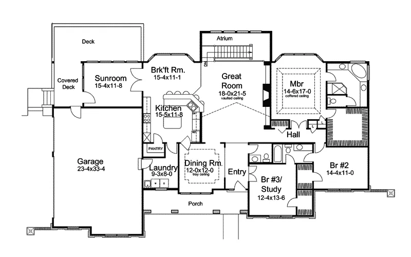 Ranch House Plan First Floor - Carmel Place Atrium Ranch Home 007D-0187 - Search House Plans and More