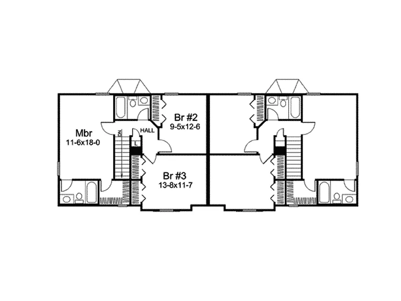 Multi-Family House Plan Second Floor - Hickory Manor Duplex Home 007D-0190 - Search House Plans and More