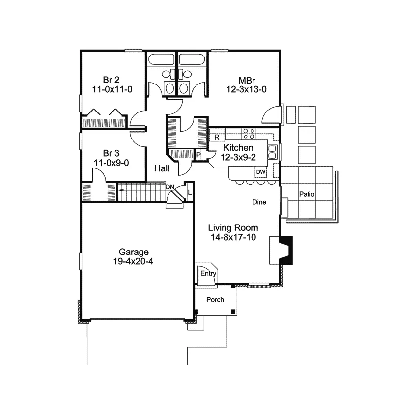 Ranch House Plan First Floor - Jenny Manor Country Ranch Home 007D-0201 - Search House Plans and More