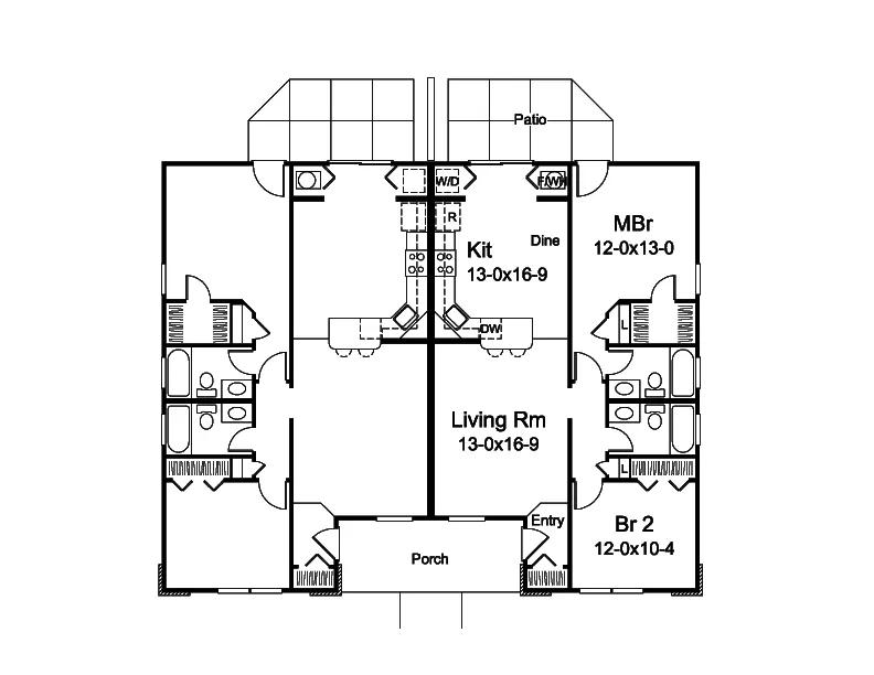 Prairie House Plan First Floor - Hayden Manor Prairie Duplex 007D-0246 - Search House Plans and More