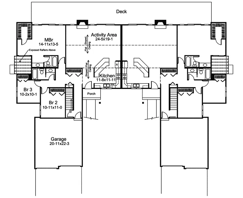Multi-Family House Plan First Floor - Bradenton Multi-Family Duplex 008D-0100 - Search House Plans and More