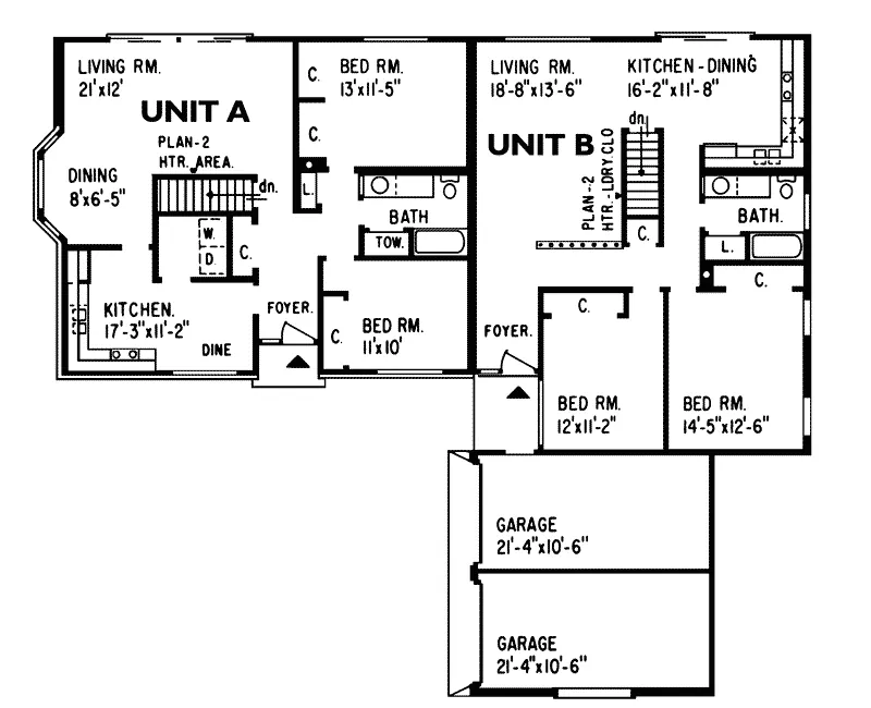 Multi-Family House Plan First Floor - Redding Ranch Duplex 008D-0115 - Shop House Plans and More