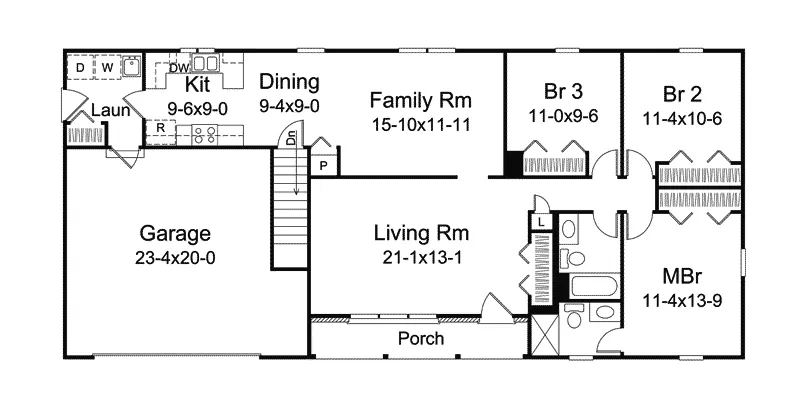 Ranch House Plan First Floor - Royaloak Shallow Lot Home 008D-0124 - Shop House Plans and More