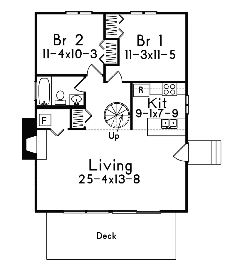 Waterfront House Plan First Floor - Greeley Cove Vacation Home 008D-0140 - Search House Plans and More