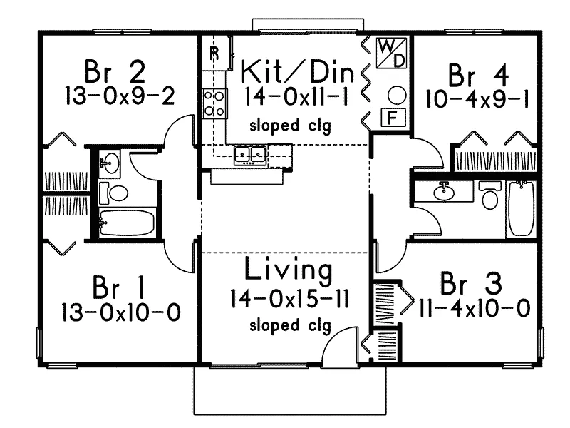Ranch House Plan First Floor - Lakeland Modern Vacation Home 008D-0144 - Shop House Plans and More