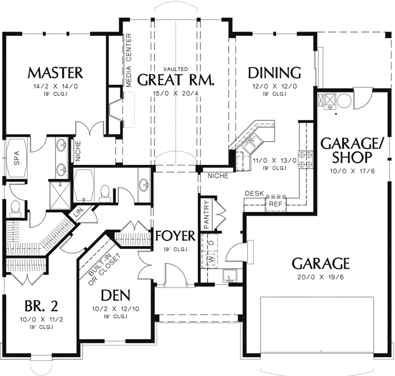 Shingle House Plan First Floor - Shadypark Ranch Home 011D-0008 - Shop House Plans and More