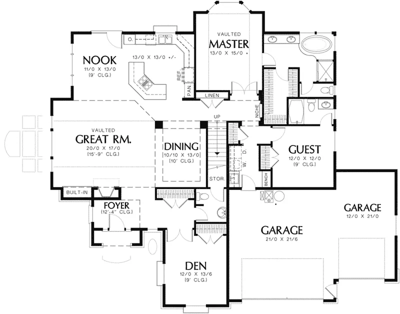 Arts & Crafts House Plan First Floor - Fordyce Cottage Home 011D-0038 - Search House Plans and More