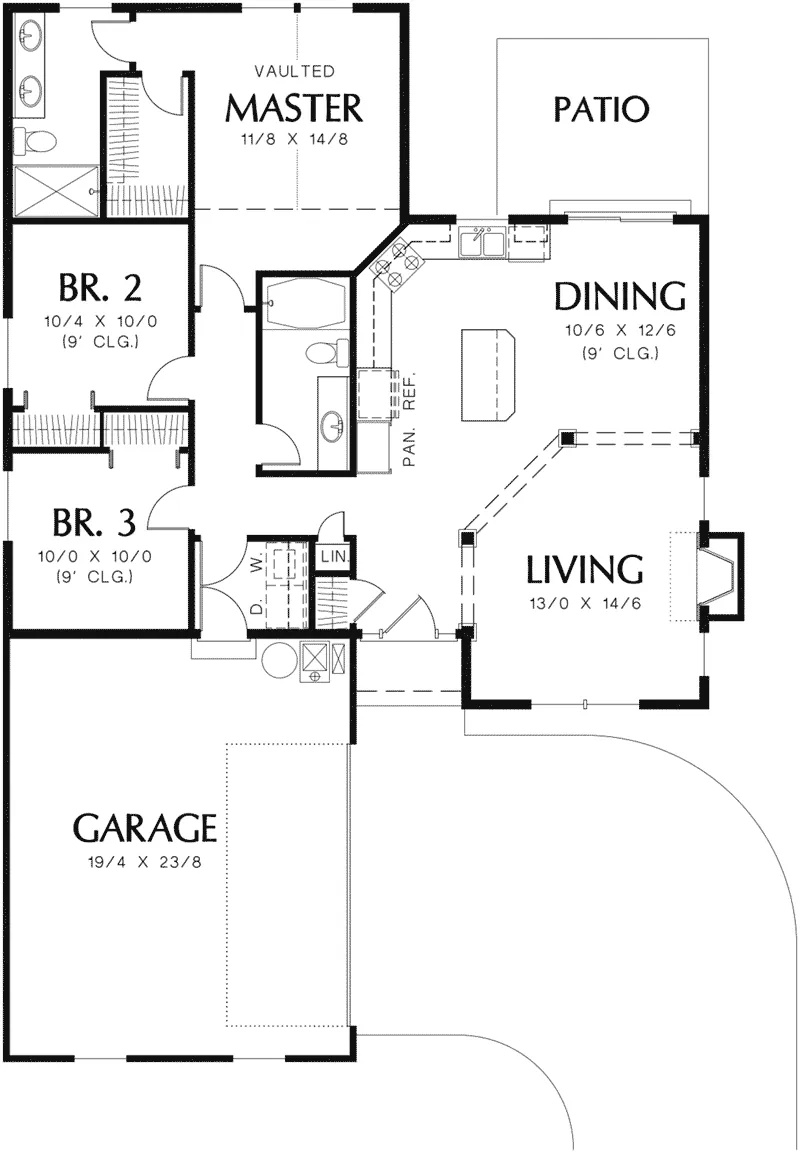 Country House Plan First Floor - Mayflower Point Ranch Home 011D-0055 - Shop House Plans and More