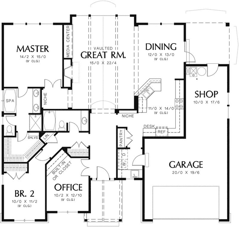 Country French House Plan First Floor - Summeroak Rustic Home 011D-0074 - Shop House Plans and More