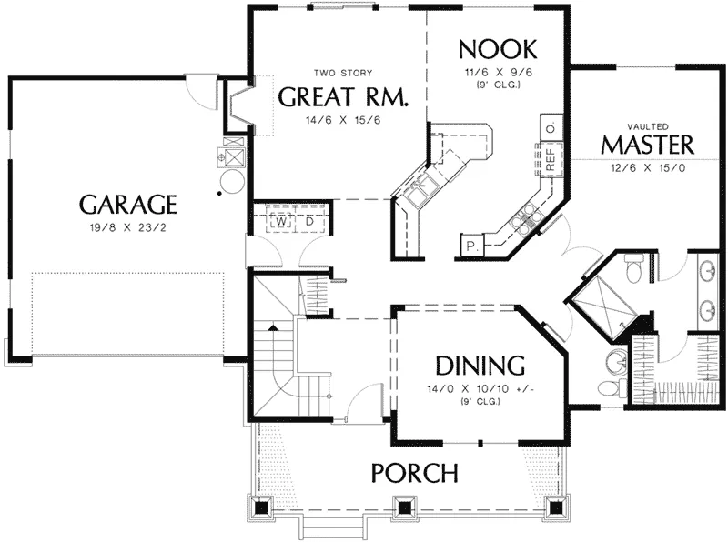 Arts & Crafts House Plan First Floor - Cherrie Country Home 011D-0109 - Search House Plans and More