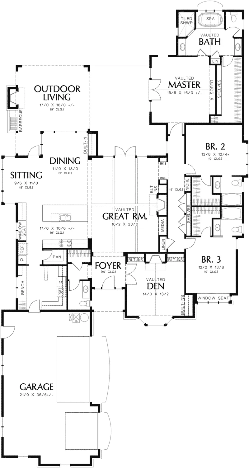 Ranch House Plan First Floor - Sherman Hollow European Home 011D-0229 - Shop House Plans and More