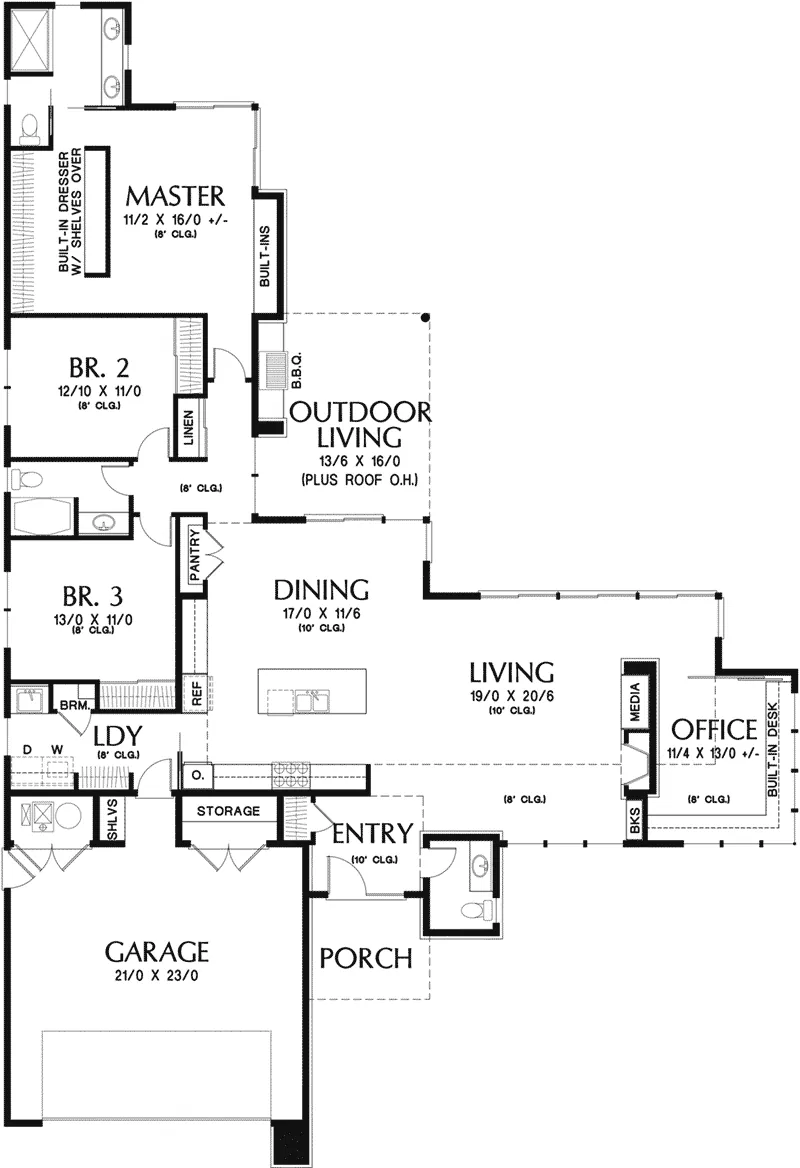Rustic House Plan First Floor - Hyatt Contemporary Ranch Home 011D-0343 - Search House Plans and More