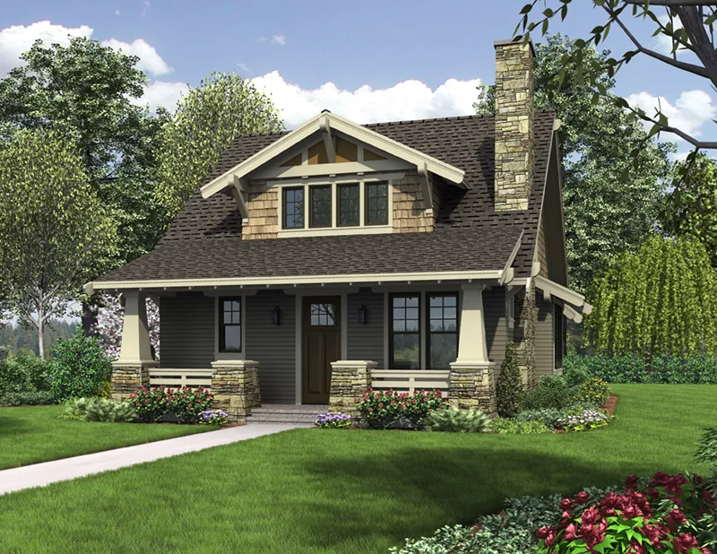 Rustic House Plan Front of Home - Bandon Falls Bungalow Home 011D-0489 - Search House Plans and More