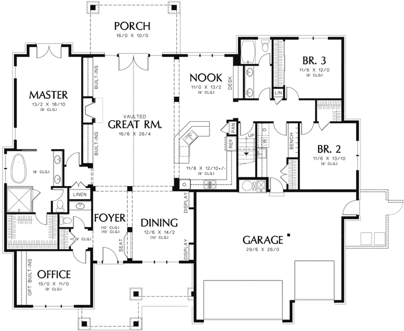 Arts & Crafts Home Plan First Floor 011D-0526