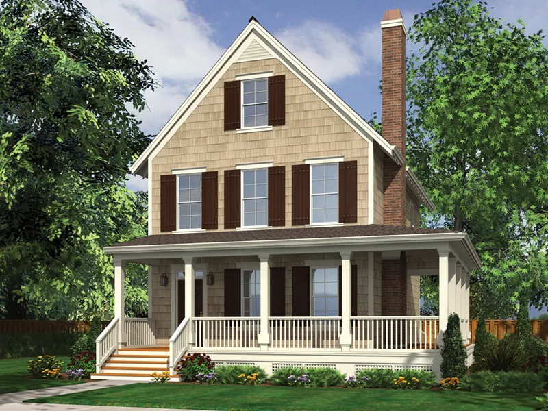 Farmhouse Plan Front Image - Lucy Hill Narrow Lot Home 011D-0542 - Shop House Plans and More