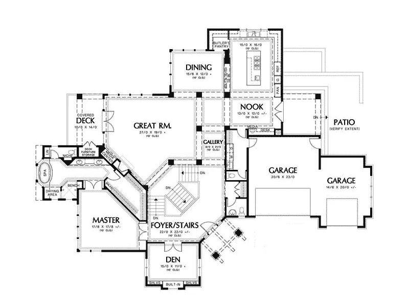 Craftsman House Plan First Floor - Juntara Craftsman Shingle Home 011S-0017 - Search House Plans and More