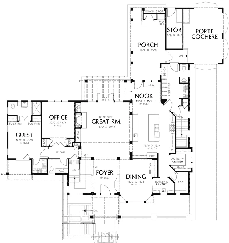 Beach & Coastal House Plan First Floor - Yukon Harbor Vacation Home 011S-0066 - Shop House Plans and More