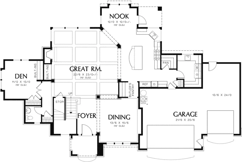 Arts & Crafts House Plan First Floor - Canterra Traditional Home 011S-0074 - Shop House Plans and More