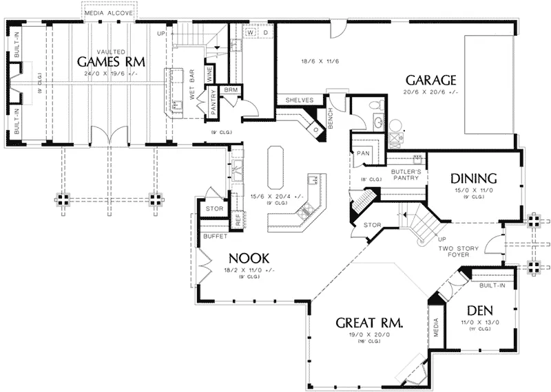 Arts & Crafts House Plan First Floor - Hammer Cove Luxury Home 011S-0082 - Shop House Plans and More