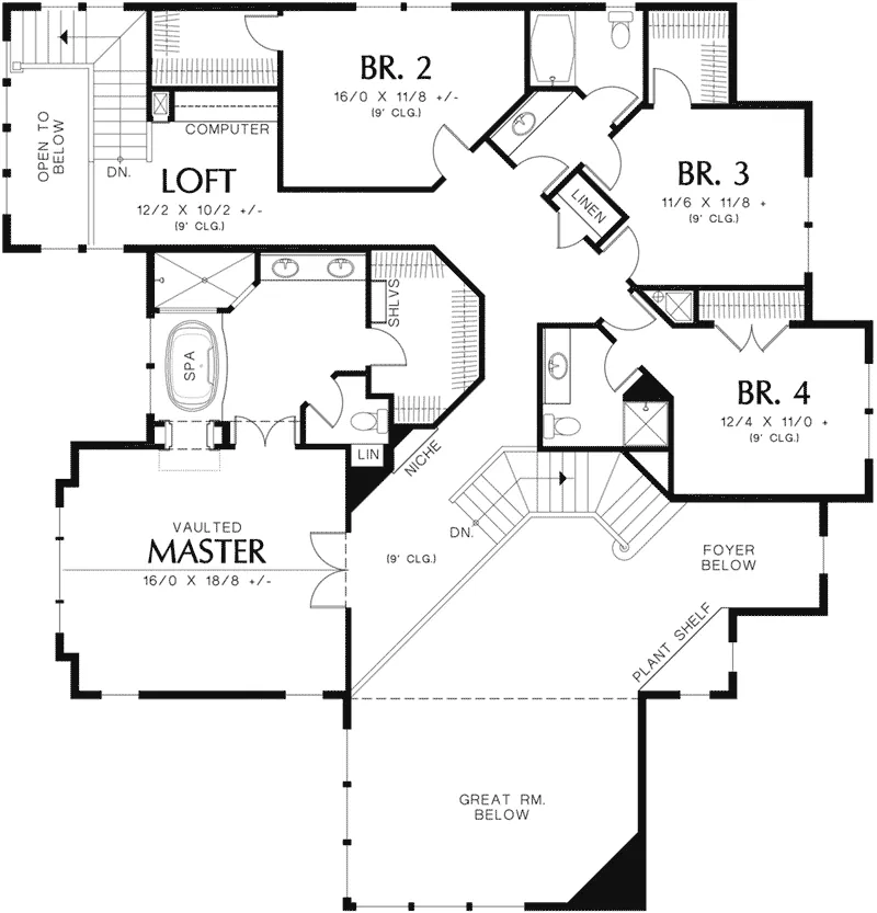 Arts & Crafts House Plan Second Floor - Hammer Cove Luxury Home 011S-0082 - Shop House Plans and More