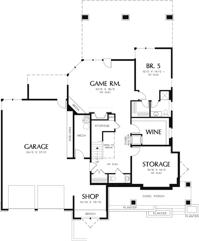 Contemporary House Plan Lower Level Floor - 011S-0160 - Shop House Plans and More