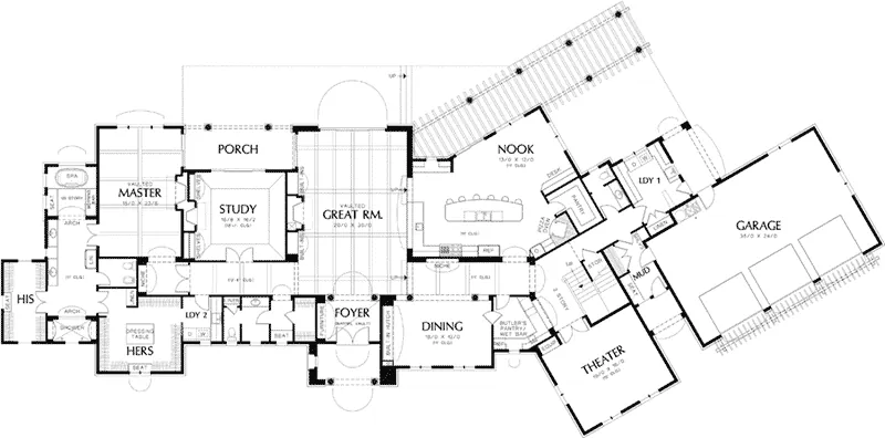 Adobe House Plans & Southwestern Home Design Home Plan First Floor 011S-0166