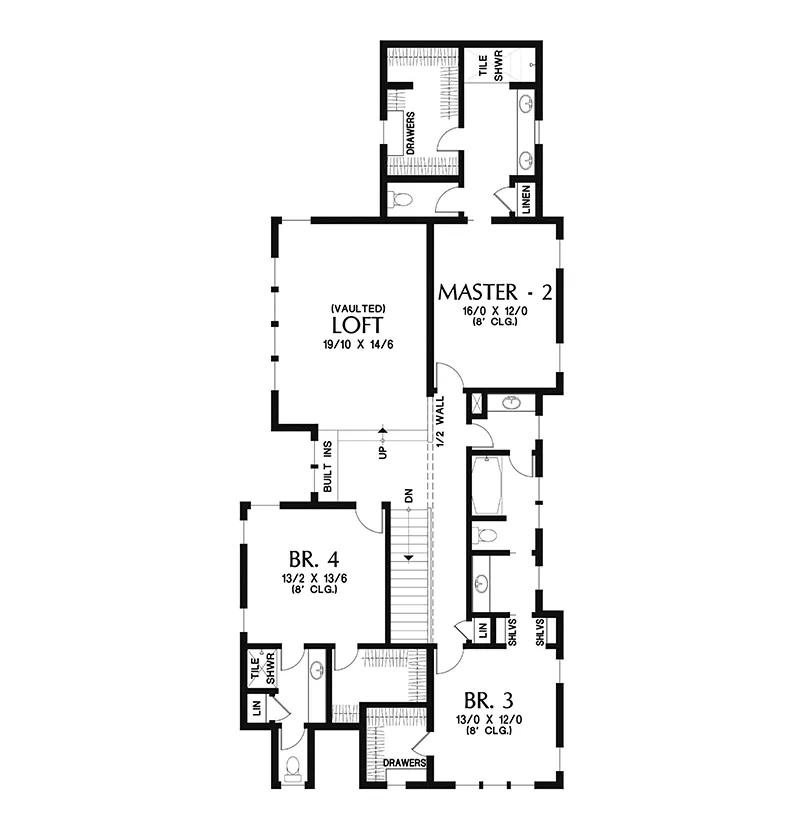 Arts & Crafts House Plan Second Floor - Edison Lane Craftsman Home 011S-0210 - Search House Plans and More