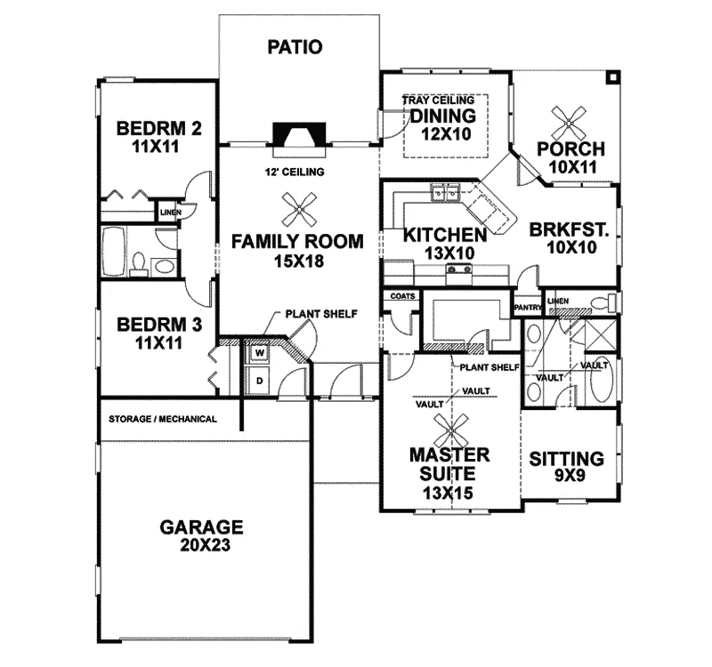 Southern House Plan First Floor - Kenmore Traditional Ranch Home 013D-0010 - Search House Plans and More