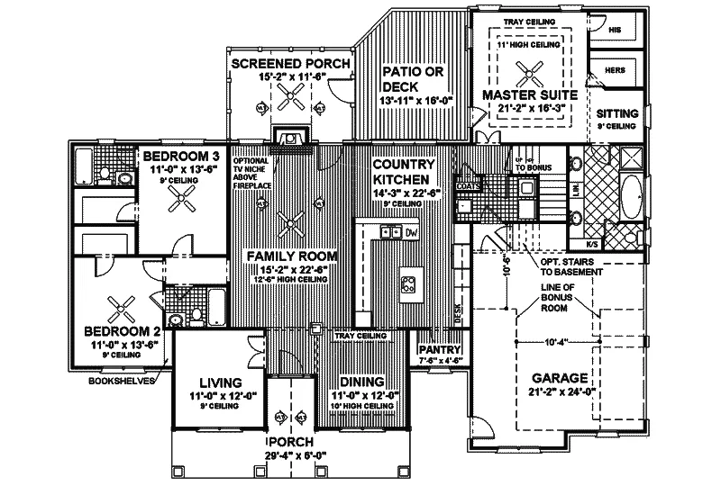 Craftsman House Plan First Floor - Stellaville Traditional Home 013D-0027 - Shop House Plans and More