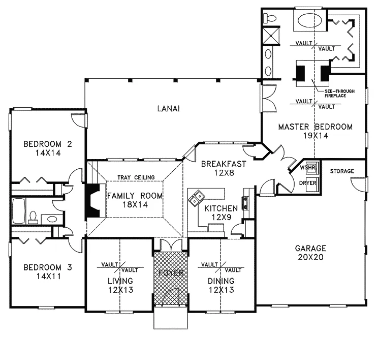 Southwestern House Plan First Floor - Boland Bay Ranch Home 013D-0085 - Search House Plans and More