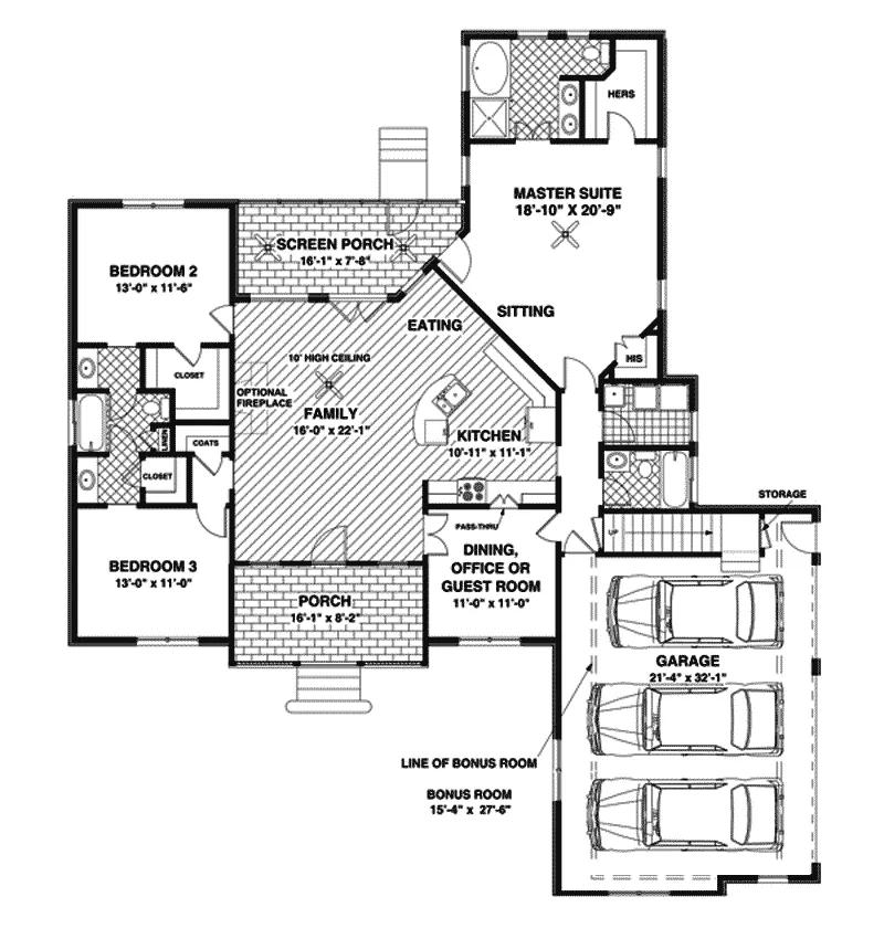 Country House Plan First Floor - Sand Hill Craftsman Ranch Home 013D-0151 - Shop House Plans and More