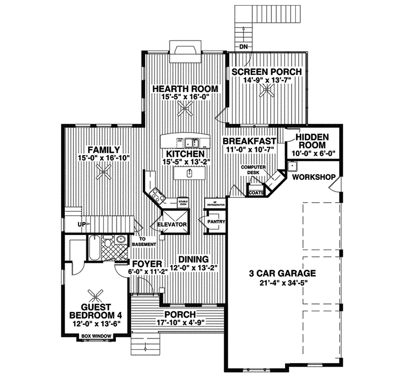 Rustic House Plan First Floor - Draketown Craftsman Home 013D-0152 - Search House Plans and More
