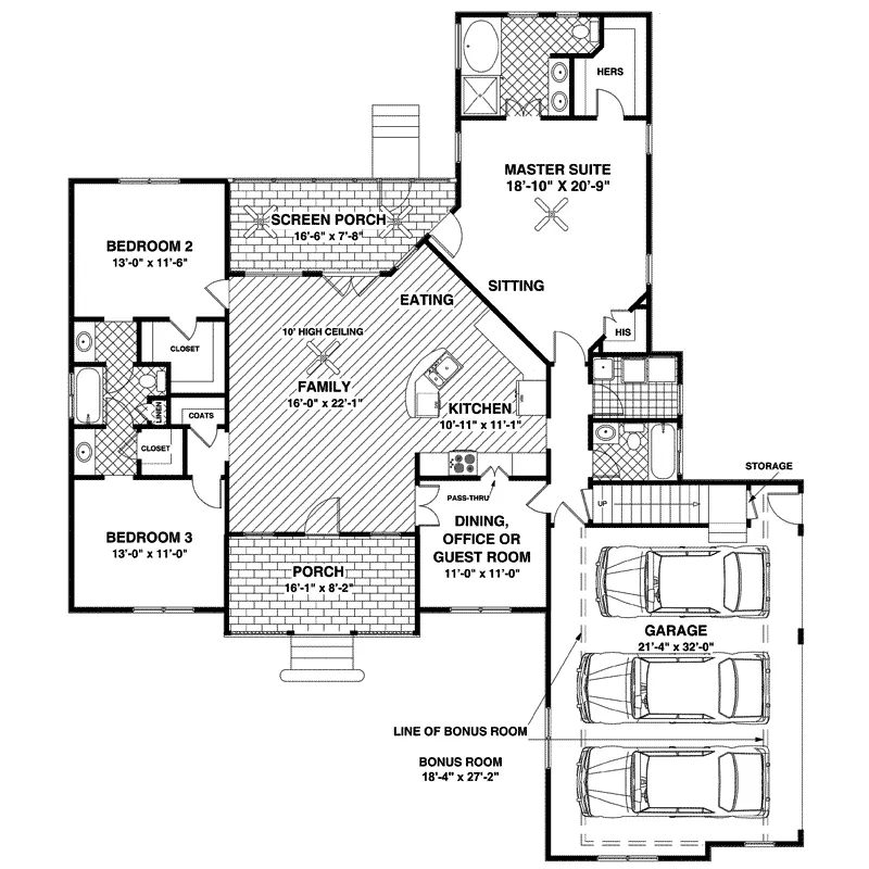Country House Plan First Floor - Bogart Shingle Style Ranch Home 013D-0156 - Search House Plans and More