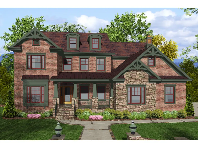 Craftsman Style Home Decorated With Brick And Stucco and Trim Details