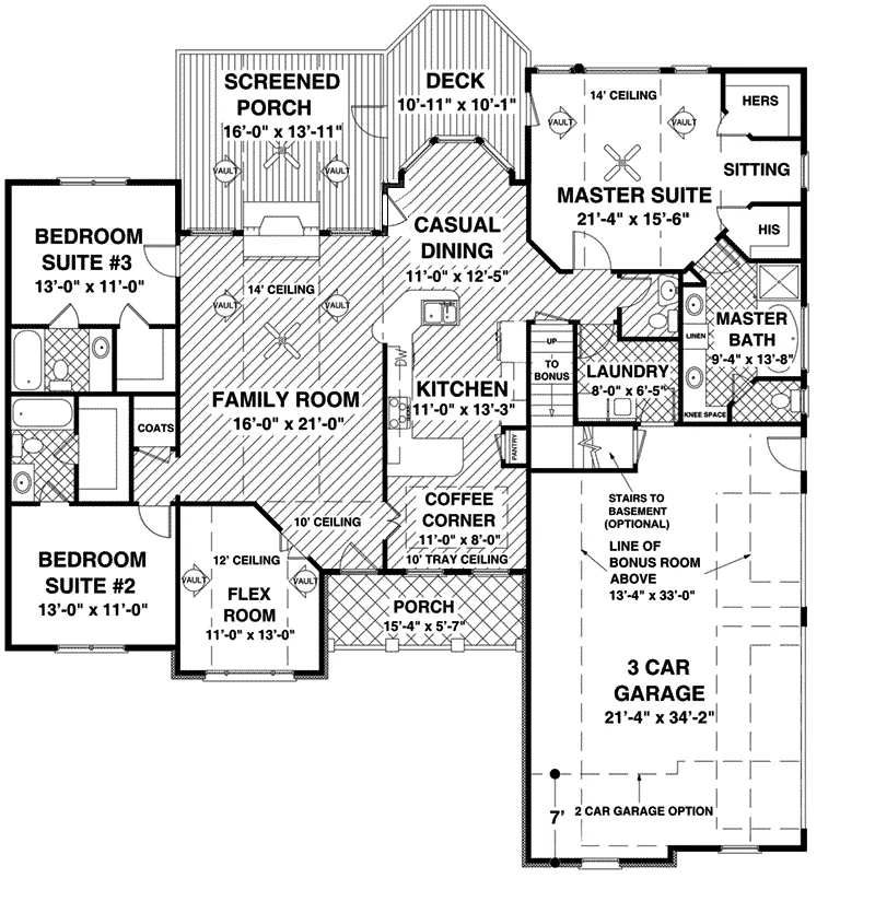 Ranch House Plan First Floor - Lenox Ranch Home 013D-0168 - Shop House Plans and More